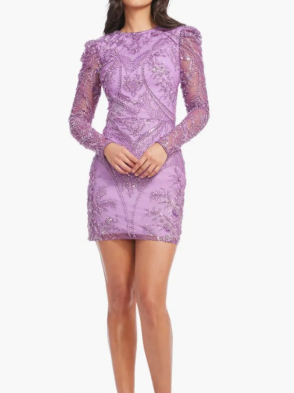 Dress The Population Hazel Beaded Long Sleeve Minidress size Small NWT